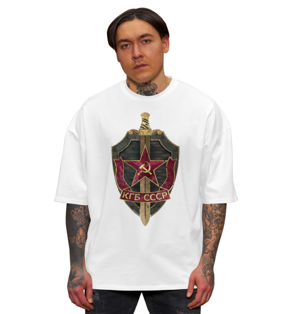 Мужская футболка оверсайз с изображением СССР КГБ цвета Белый