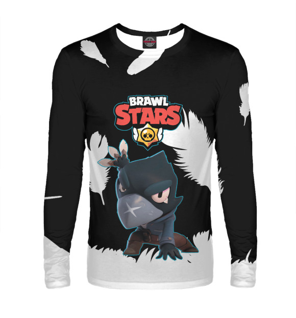 Мужской лонгслив с притом BRAWL STARS CROW цвета Белый Мужской лонгслив с изображением BRAWL STARS CROW цвета Белый