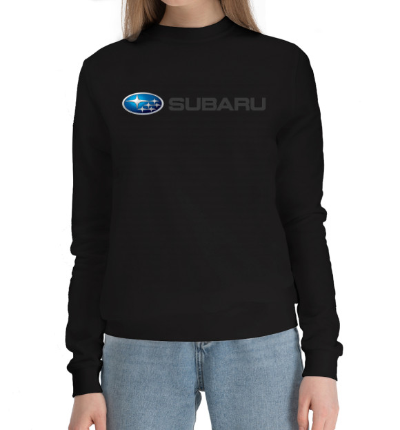 Женский хлопковый свитшот с изображением Subaru цвета Черный