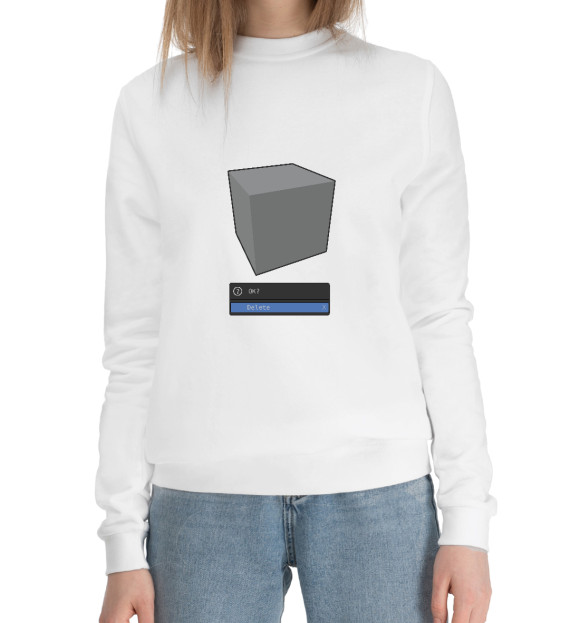 Женский хлопковый свитшот с изображением Default Cube Delete цвета Белый