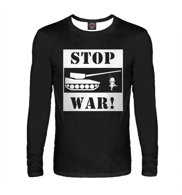 Мужской лонгслив с изображением Stop War цвета Белый