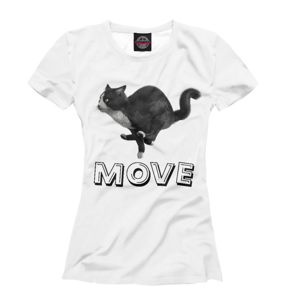 Женская футболка с изображением Move cat цвета Белый