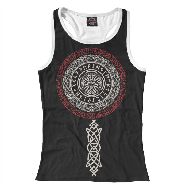 Женская майка-борцовка с изображением Обережный круг в рунах цвета Белый