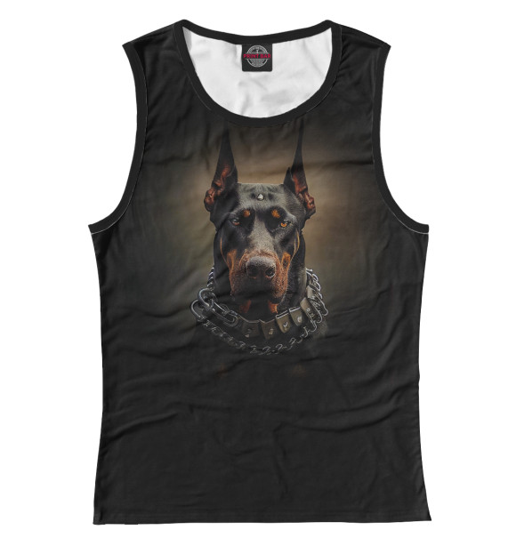 Майка для девочки с изображением Доберман на черном фоне цвета Белый