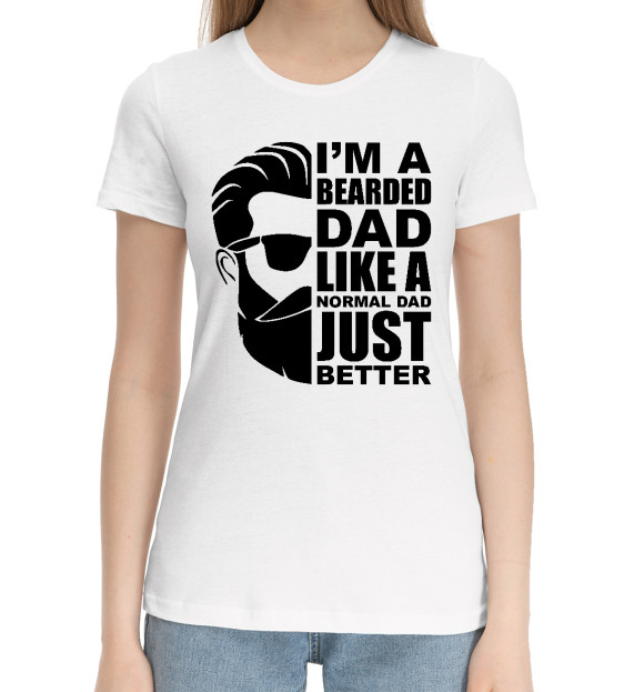 Женская хлопковая футболка с изображением Бородатый папа цвета Белый