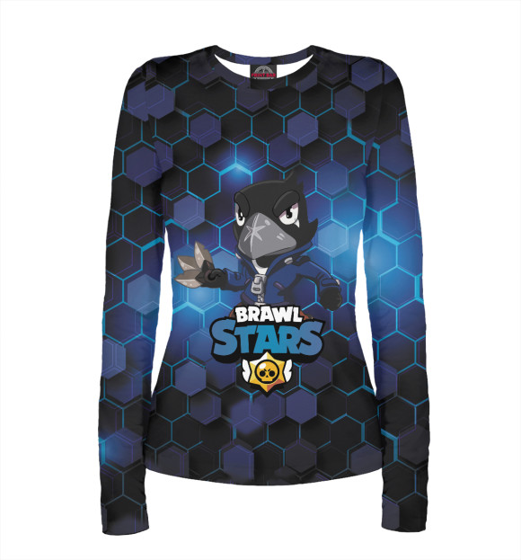 Женский лонгслив с притом Brawl Stars Crow цвета Белый Женский лонгслив с изображением Brawl Stars Crow цвета Белый