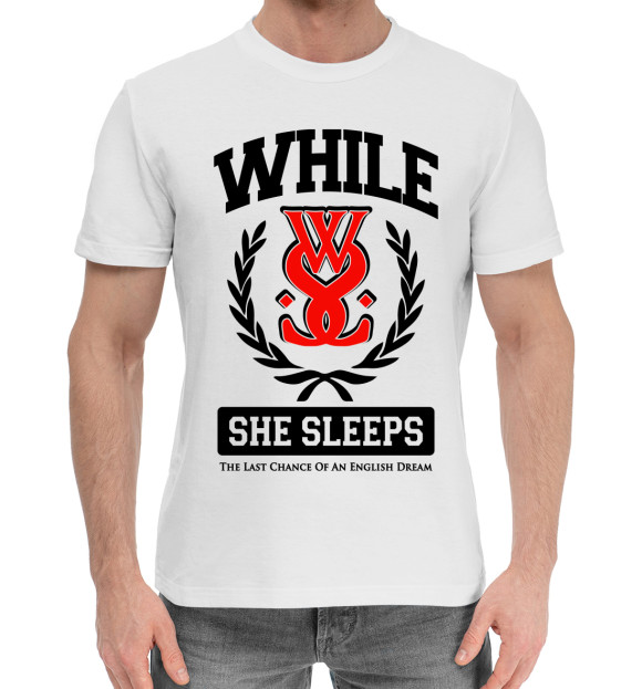 Мужская хлопковая футболка с изображением While She Sleeps цвета Белый