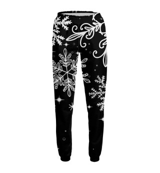 Женские спортивные штаны Белые снежинки в ночи