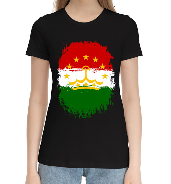 Женская хлопковая футболка с изображением Tajikistan цвета Черный