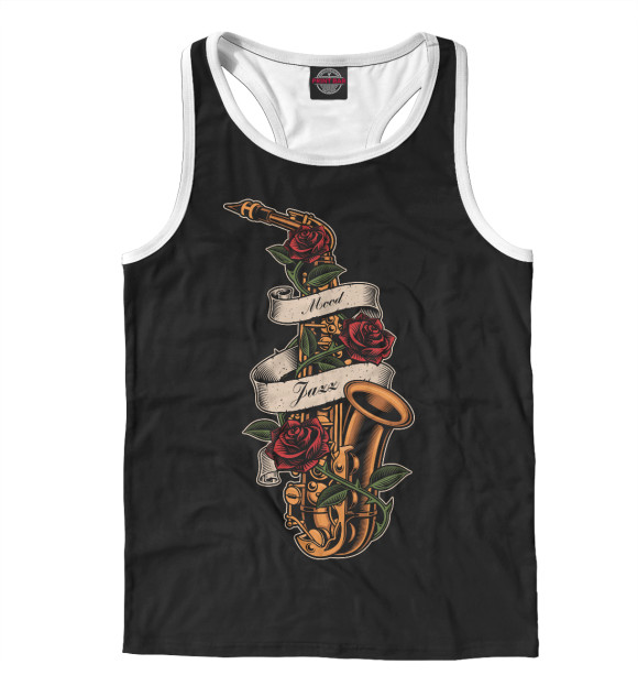 Мужская майка-борцовка с изображением Саксофон цвета Белый