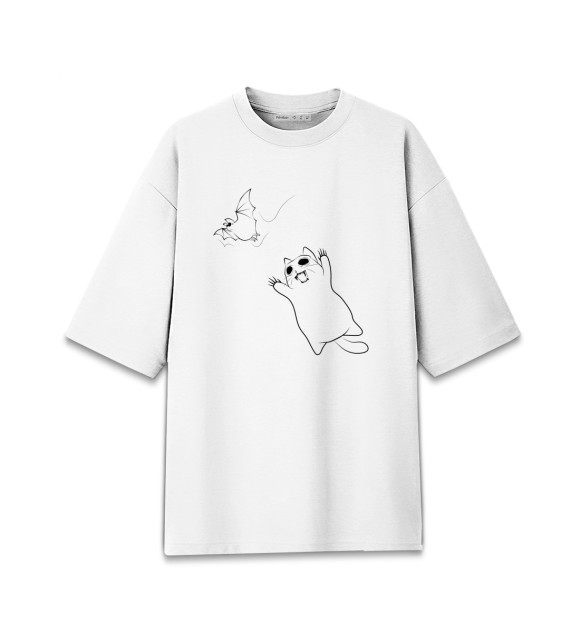 Мужская футболка оверсайз с изображением Кот монстр цвета Белый