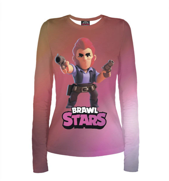 Женский лонгслив с притом Brawl Stars Colt (Кольт) цвета Белый Женский лонгслив с изображением Brawl Stars Colt (Кольт) цвета Белый