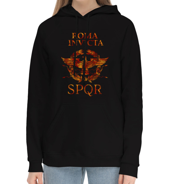 Женский хлопковый худи с изображением Рим непобежденный цвета Черный