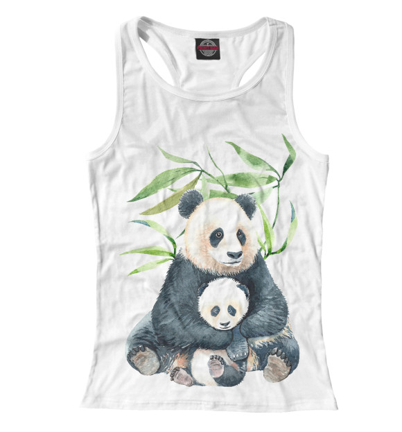 Женская майка-борцовка с изображением Панда с детенышем цвета Белый