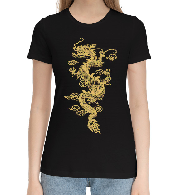 Женская хлопковая футболка с изображением Драконы цвета Черный