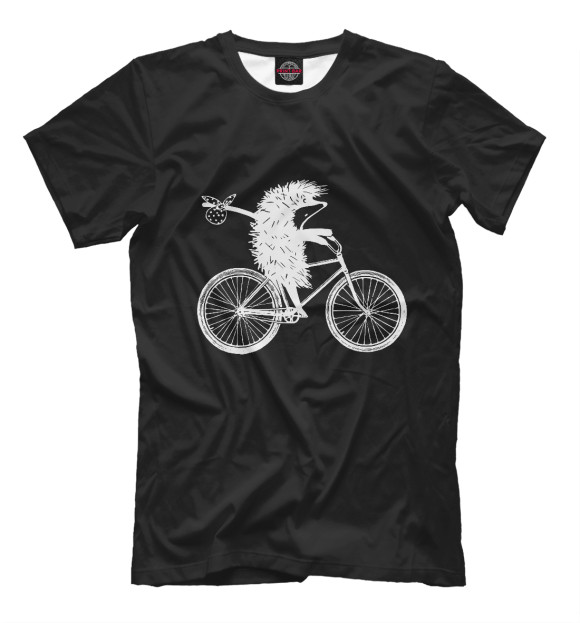 Мужская футболка с изображением Ежик на велосипеде цвета Белый