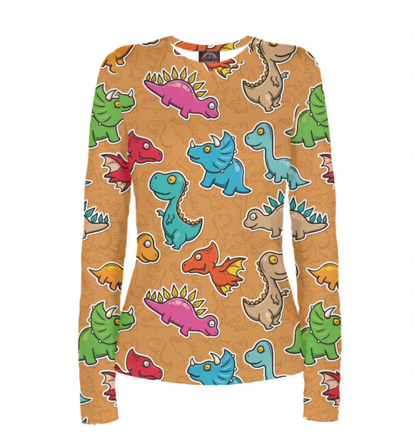 Женский лонгслив с изображением Динозаврики цвета Белый