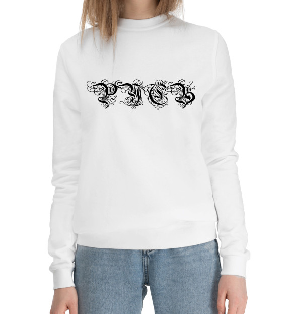 Женский хлопковый свитшот с изображением РУСЬ цвета Белый