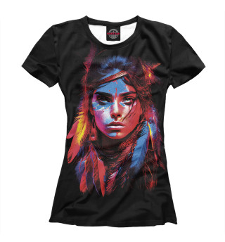 Женская футболка Индианка в ярких перьях