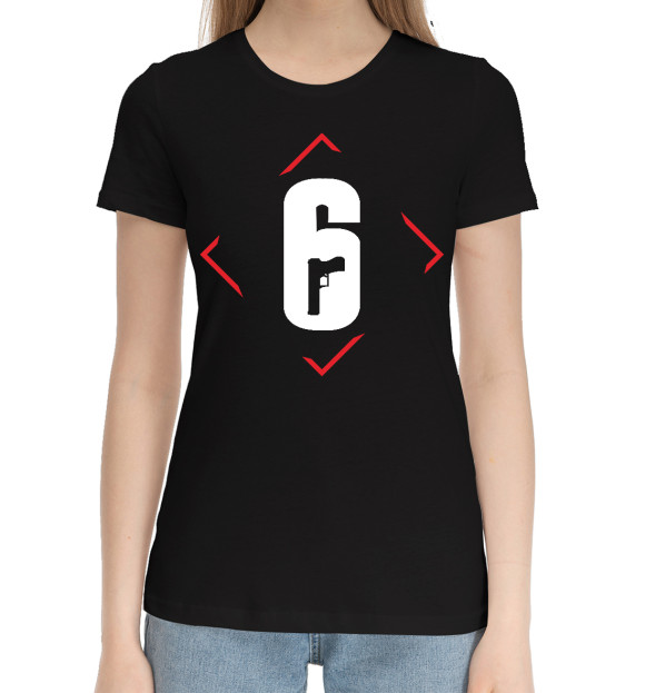 Женская хлопковая футболка с изображением Rainbow Six Red Rhombus цвета Черный