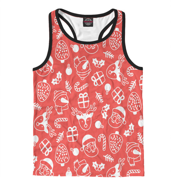 Мужская майка-борцовка с изображением Новогодний узор цвета Белый