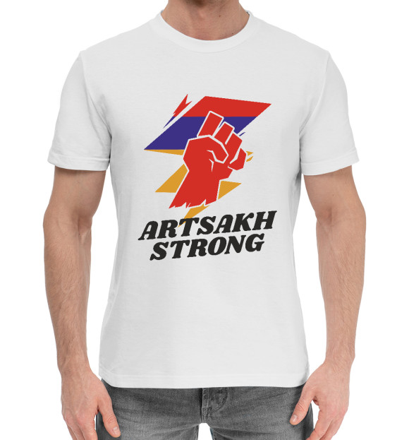 Мужская хлопковая футболка с изображением Artsakh Strong цвета Белый