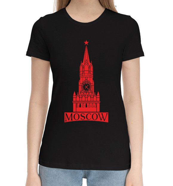 Женская хлопковая футболка с изображением Moscow цвета Черный