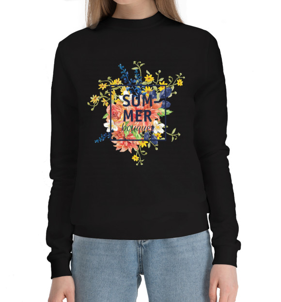 Женский хлопковый свитшот с изображением Летний букет цвета Черный