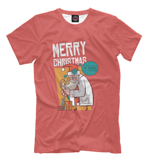 Мужская футболка с изображением Санта учёный цвета Белый