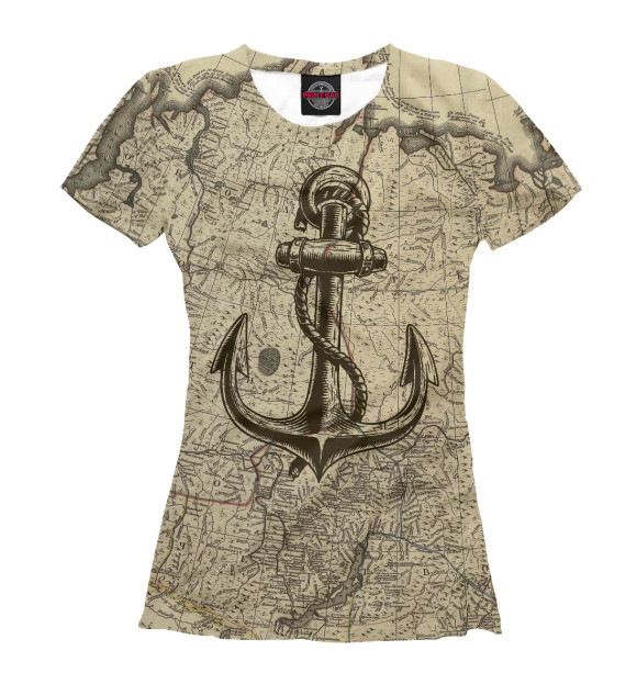 Женская футболка с изображением Морская Карта цвета Белый