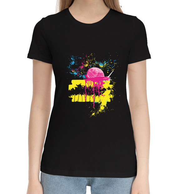 Женская хлопковая футболка с притом Улитка цвета Черный Женская хлопковая футболка с изображением Улитка цвета Черный