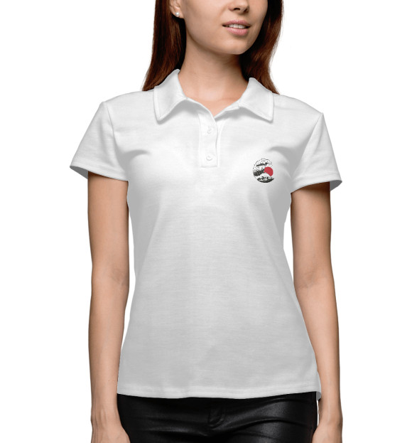 Женское поло с изображением Великая японская волна цвета Белый