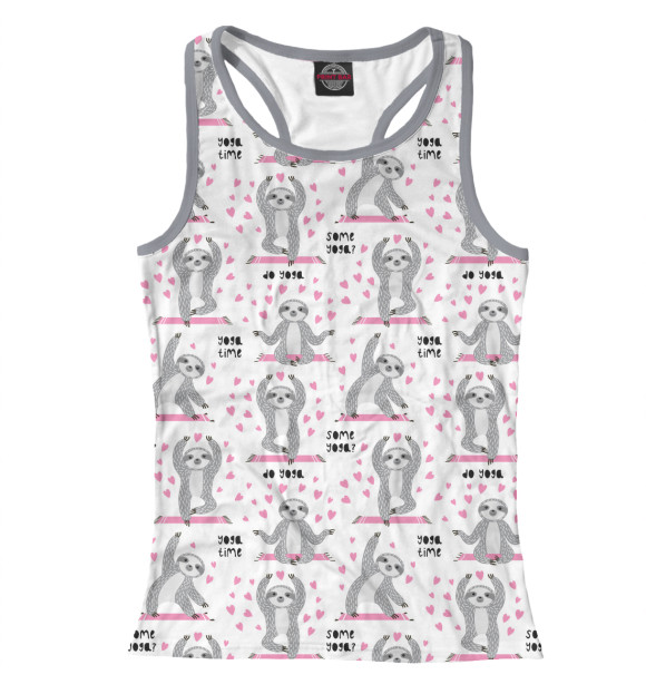 Женская майка-борцовка с изображением Йога енот! цвета Белый