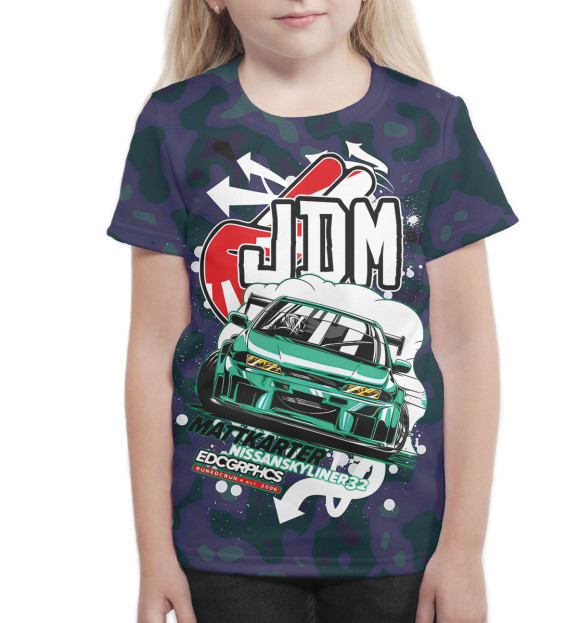 Футболка для девочек с изображением JDM цвета Белый