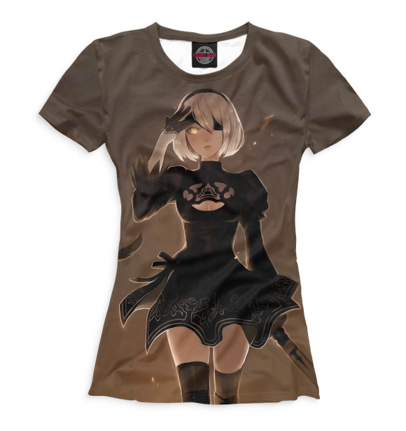 Футболка для девочек с изображением Nier Automata 2b art коричневый цвета Белый