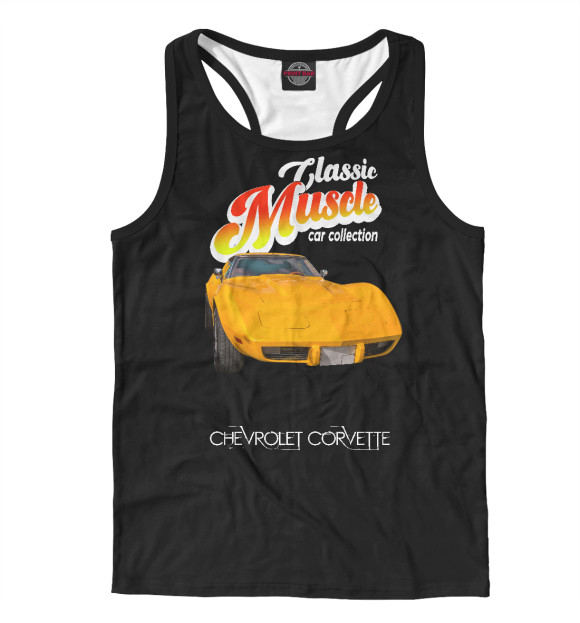 Мужская майка-борцовка с изображением Маслкар Chevrolet Corvette на черном фон цвета Белый