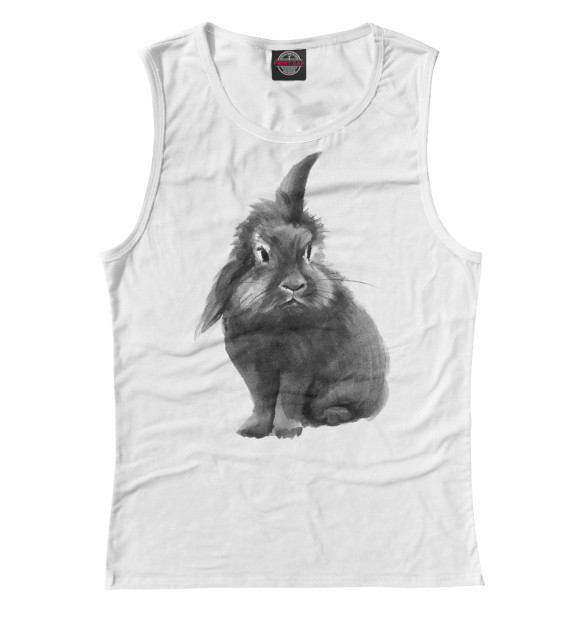 Майка для девочки с изображением Черно-белый кролик цвета Белый