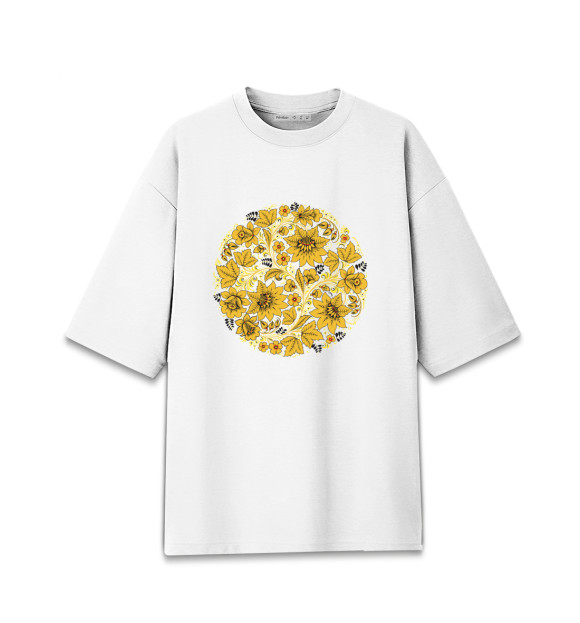 Женская футболка оверсайз с изображением Хохлома цвета Белый