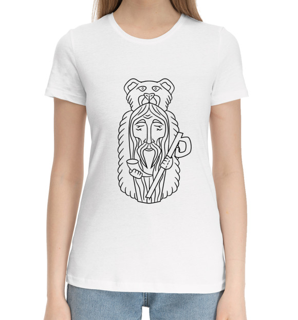 Женская хлопковая футболка с изображением Велес Бог Мудрости цвета Белый