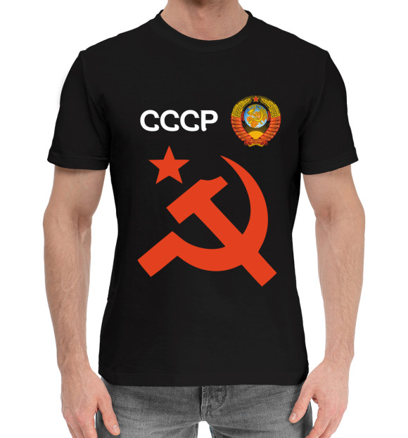 Мужская хлопковая футболка с изображением Советский союз цвета Черный