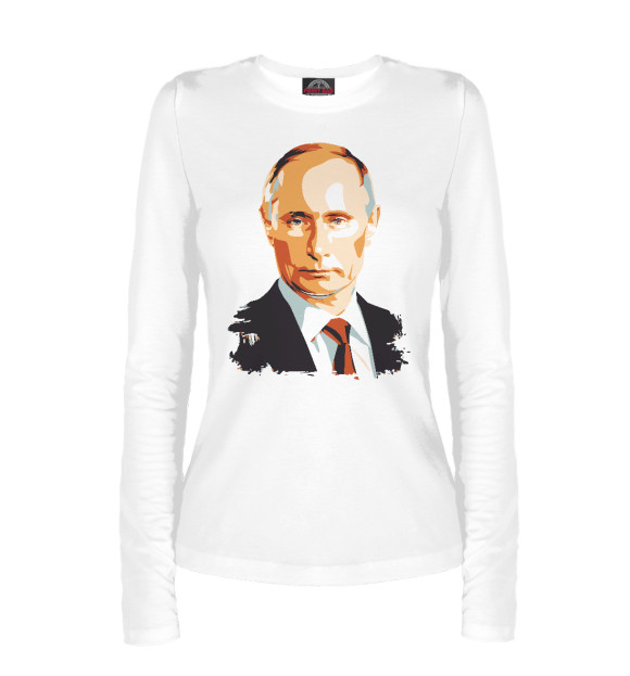 Женский лонгслив с изображением Владимир Путин цвета Белый