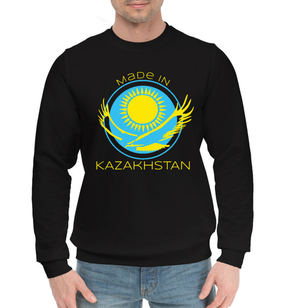 Мужской хлопковый свитшот с изображением Сделано в Казахстане цвета Черный