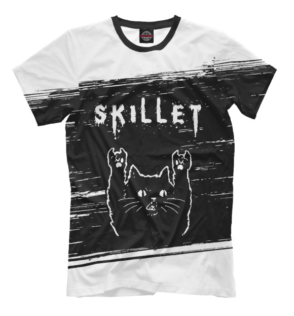 Мужская футболка с изображением Skillet - Рок Кот цвета Белый