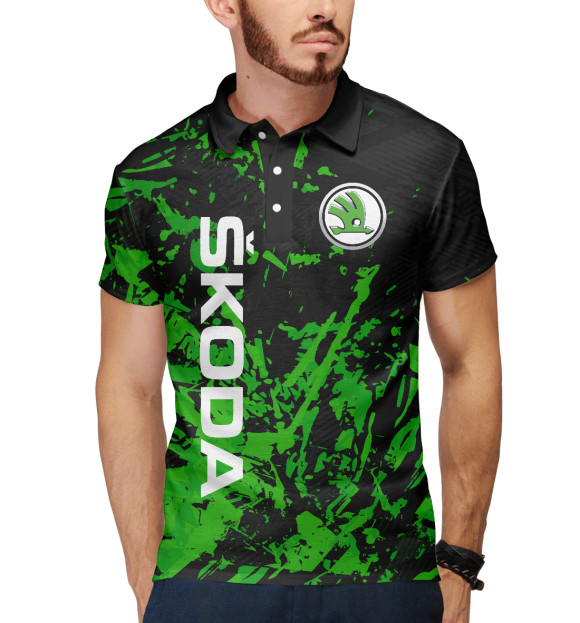 Мужское поло с изображением ШКОДА, SKODA цвета Белый