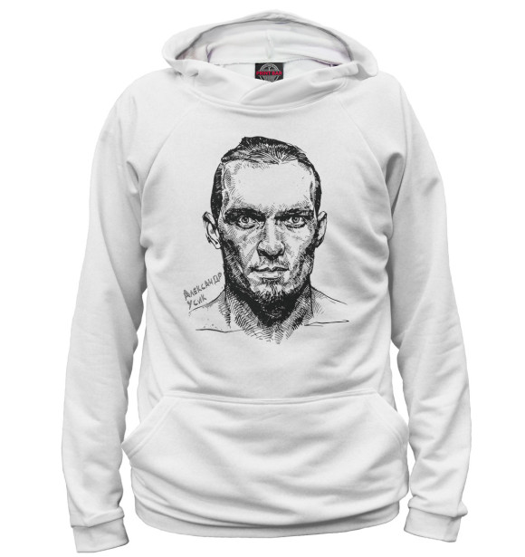 Мужское худи с изображением Александр Усик цвета Белый