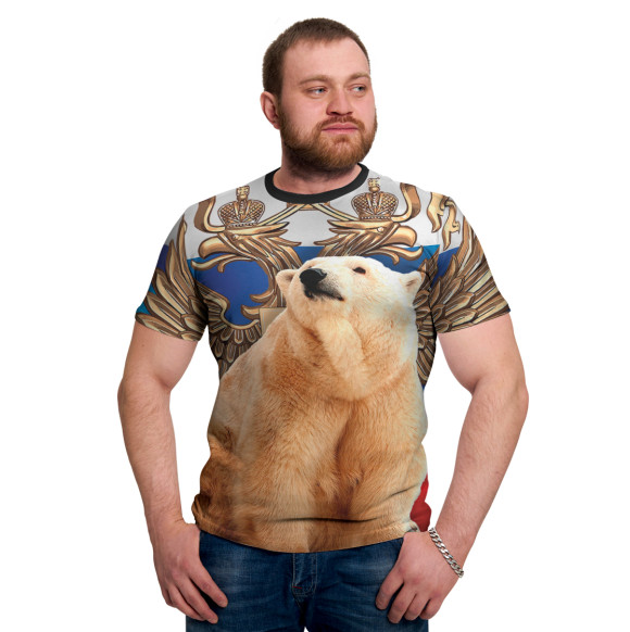 Мужская футболка с изображением Медведь цвета Белый