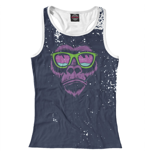 Женская майка-борцовка с изображением Cool Monkey цвета Белый