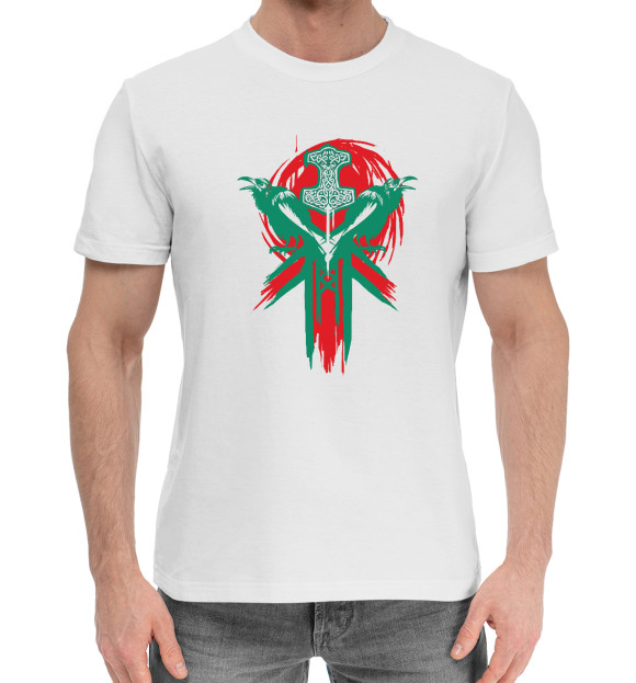 Мужская хлопковая футболка с изображением Вороны Одина и Мьёльнир цвета Белый