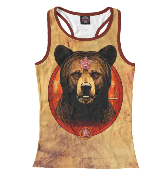 Женская майка-борцовка с изображением Медведь с красной звездой цвета Белый