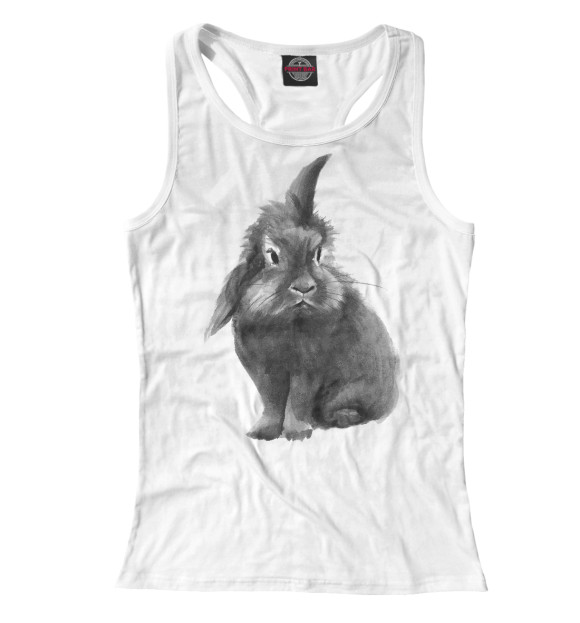 Женская майка-борцовка с изображением Черно-белый кролик цвета Белый